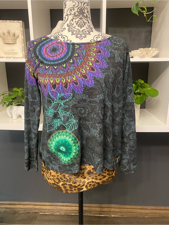 Desigual Tops - Desigual Women's Printed Long-Sleeved TwoferTop with Colorful Mandala Detail